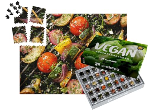 puzzleYOU: Puzzle-Adventskalender | „Veggie-Spieße mit Kirschtomaten, Zwiebeln und Paprika auf dem Grill“ von puzzleYOU