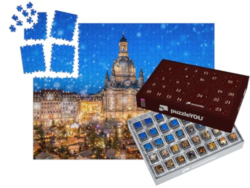 puzzleYOU: Puzzle-Adventskalender | „Weihnachtsmarkt vor der Dresdner Frauenkirche auf dem Neumarkt, Sachsen“ – aus der Puzzle-Kollektion Dresden, Sachsen, Weihnachten, Deutschland, Deutsche Städte von puzzleYOU