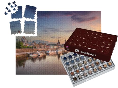 puzzleYOU: Puzzle-Adventskalender | „Wunderschöner Blick auf Dresden am Abend, Deutschland“ – aus der Puzzle-Kollektion Elbe, Dresden, Deutsche Städte von puzzleYOU