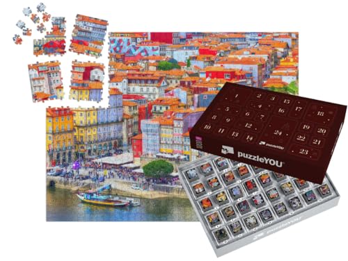 puzzleYOU: Puzzle-Adventskalender | „Wunderschönes und buntes Porto, Portugal“ – aus der Puzzle-Kollektion Portugal von puzzleYOU