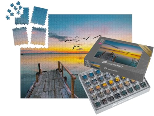 puzzleYOU: SMART Sorted® | Puzzle 1000 Teile leicht gemacht „Alter Holz-Steg am See“ von puzzleYOU