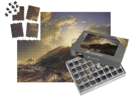 puzzleYOU: SMART Sorted® | Puzzle 1000 Teile leicht gemacht „Andreas Achenbach - Sonnenuntergang nach einem Sturm an der Küste von Sizilien“ von puzzleYOU