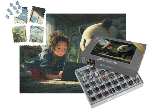 puzzleYOU: SMART Sorted® | Puzzle 1000 Teile leicht gemacht „Anime mit einem Panda“ – aus der Puzzle-Kollektion Anime von puzzleYOU