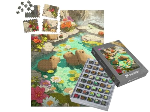 puzzleYOU: SMART Sorted® | Puzzle 1000 Teile leicht gemacht „Capybaras entspannen im Pool“ – aus der Puzzle-Kollektion Exotische Tiere & Trend-Tiere von puzzleYOU