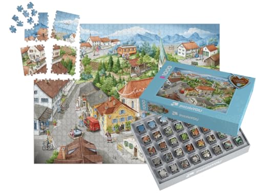 puzzleYOU: SMART Sorted® | Puzzle 1000 Teile leicht gemacht „Dahoam is Dahoam in Lansing“ – aus der Puzzle-Kollektion Bayern, Deutsche Städte, Regionale Puzzles Deutschland von puzzleYOU
