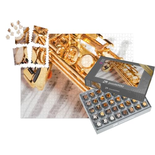 puzzleYOU: SMART Sorted® | Puzzle 1000 Teile leicht gemacht „Detailaufnahme eines Sopransaxophons“ – aus der Puzzle-Kollektion Musik, Menschen von puzzleYOU