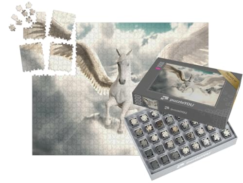 puzzleYOU: SMART Sorted® | Puzzle 1000 Teile leicht gemacht „Digitale Kunst: Majestätischer Flug des Pegasus über den Wolken“ – aus der Puzzle-Kollektion Fabel von puzzleYOU