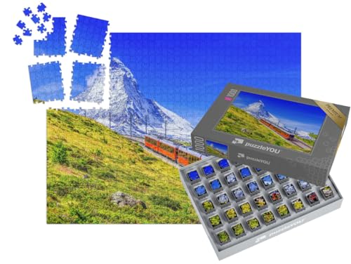 puzzleYOU: SMART Sorted® | Puzzle 1000 Teile leicht gemacht „Eisenbahn am Gornergrat mit dem Matterhorn, Wallis, Schweiz“ – aus der Puzzle-Kollektion Matterhorn von puzzleYOU