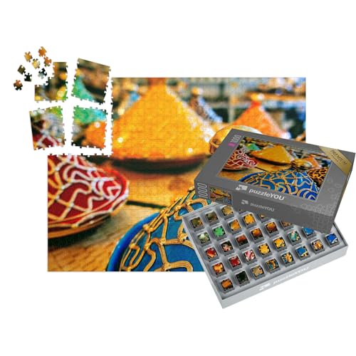 puzzleYOU: SMART Sorted® | Puzzle 1000 Teile leicht gemacht „Farbenprächtige Tajine-Töpfe, Marokko“ – aus der Puzzle-Kollektion Marokko von puzzleYOU