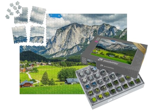 puzzleYOU: SMART Sorted® | Puzzle 1000 Teile leicht gemacht „Frühlingslandschaft mit Feldern, Almen und Bergen, Altaussee, Österreich“ – aus der Puzzle-Kollektion Österreich von puzzleYOU