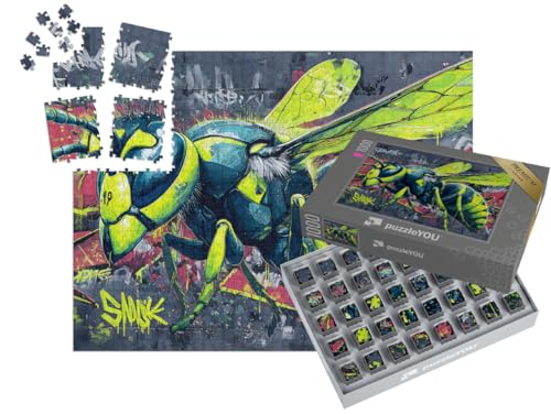 puzzleYOU: SMART Sorted® | Puzzle 1000 Teile leicht gemacht „Gelb schwarzes Insekt im Streetart Style“ – aus der Puzzle-Kollektion Kunst & Fantasy von puzzleYOU