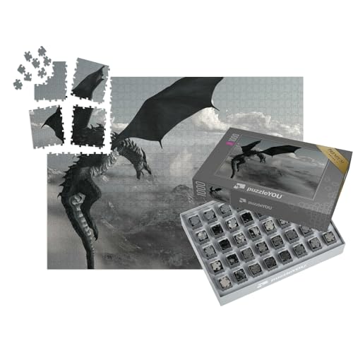 puzzleYOU: SMART Sorted® | Puzzle 1000 Teile leicht gemacht „Hochauflösender Eisdrache, 3D gerendert“ – aus der Puzzle-Kollektion Drache, Tiere aus Fantasy & Urzeit von puzzleYOU