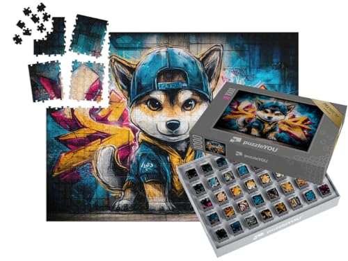 puzzleYOU: SMART Sorted® | Puzzle 1000 Teile leicht gemacht „Hund mit Cap Streetart“ – aus der Puzzle-Kollektion Kunst & Fantasy von puzzleYOU
