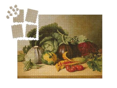 puzzleYOU: SMART Sorted® | Puzzle 1000 Teile leicht gemacht „James Peale - Stillleben, Balsamapfel und Gemüse“ von puzzleYOU
