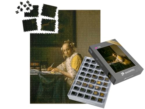 puzzleYOU: SMART Sorted® | Puzzle 1000 Teile leicht gemacht „Johannes Vermeer - Eine schreibende Frau.png“ von puzzleYOU