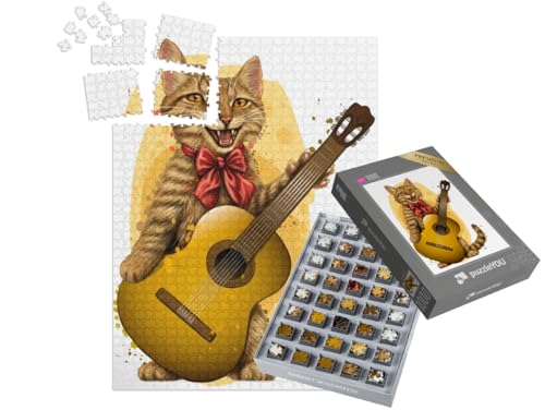 puzzleYOU: SMART Sorted® | Puzzle 1000 Teile leicht gemacht „Kätzchen spielt Gitarre“ von puzzleYOU