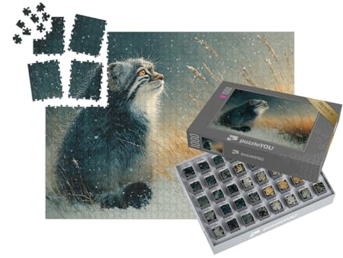 puzzleYOU: SMART Sorted® | Puzzle 1000 Teile leicht gemacht „Katze genießt die winterlichen Abendstunden“ – aus der Puzzle-Kollektion Katzen-Puzzles von puzzleYOU