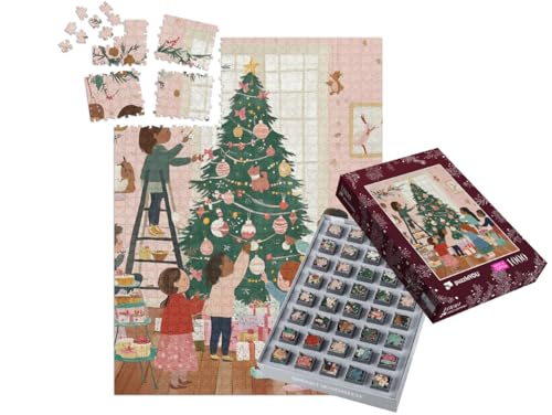 puzzleYOU: SMART Sorted® | Puzzle 1000 Teile leicht gemacht „Kinder schmücken zusammen den Christbaum“ – aus der Puzzle-Kollektion Weihnachten von puzzleYOU