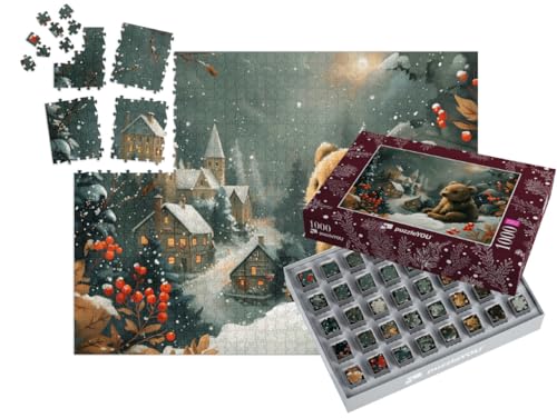 puzzleYOU: SMART Sorted® | Puzzle 1000 Teile leicht gemacht „Kleiner Bär genießt den Weihnachtszauber“ – aus der Puzzle-Kollektion Weihnachten von puzzleYOU