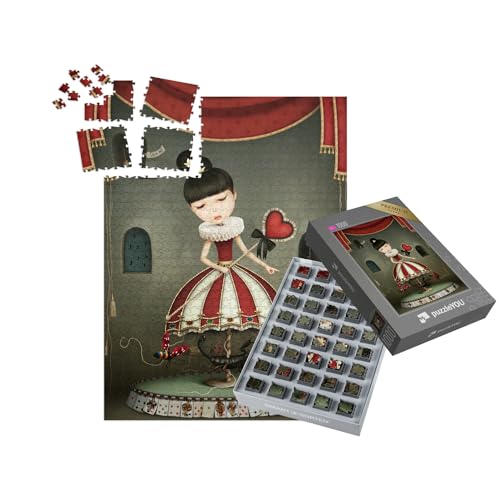 puzzleYOU: SMART Sorted® | Puzzle 1000 Teile leicht gemacht „Konzeptuelle Illustration: Spieluhr mit Tanzender Königin der Herzen“ – aus der Puzzle-Kollektion Fabel von puzzleYOU
