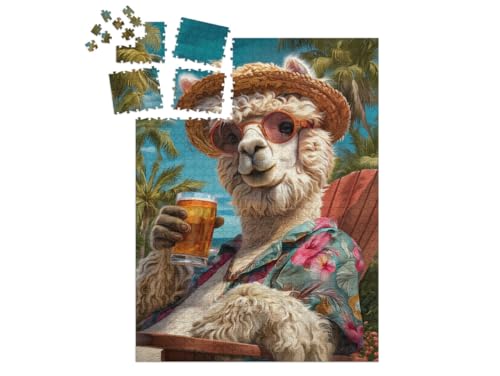 puzzleYOU: SMART Sorted® | Puzzle 1000 Teile leicht gemacht „Lama im Sommerurlaub auf Hawaii“ – aus der Puzzle-Kollektion Lamas, Alpakas, Exotische Tiere & Trend-Tiere von puzzleYOU