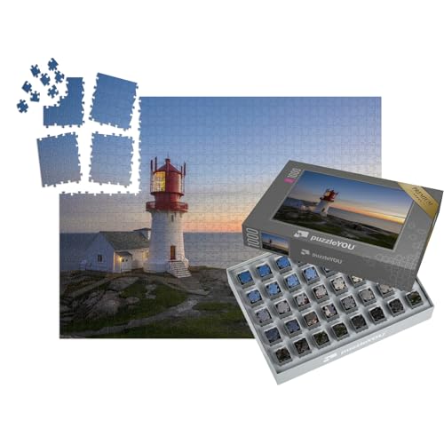 puzzleYOU: SMART Sorted® | Puzzle 1000 Teile leicht gemacht „Leuchtturm Lindesnes Fyr am südlichsten Punkt von Norwegen“ – aus der Puzzle-Kollektion Strand & Meer von puzzleYOU
