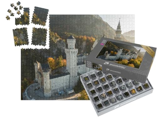 puzzleYOU: SMART Sorted® | Puzzle 1000 Teile leicht gemacht „Luftbild von Schloss Neuschwanstein, Schwangau, Deutschland“ – aus der Puzzle-Kollektion Deutschland von puzzleYOU