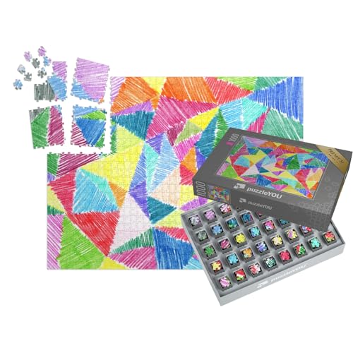 puzzleYOU: SMART Sorted® | Puzzle 1000 Teile leicht gemacht „Mit Buntstift gemaltes Muster aus Dreiecken“ von puzzleYOU