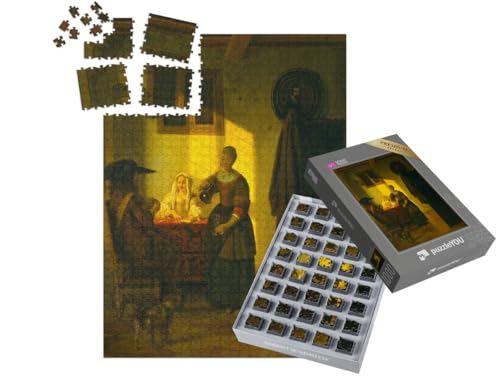 puzzleYOU: SMART Sorted® | Puzzle 1000 Teile leicht gemacht „Pieter de Hooch - EIN Paar beim Kartenspielen, mit Einer dienenden Frau“ von puzzleYOU
