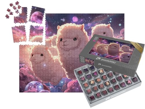 puzzleYOU: SMART Sorted® | Puzzle 1000 Teile leicht gemacht „Plüschige Alpaka Galaxie“ – aus der Puzzle-Kollektion Lamas, Alpakas, Exotische Tiere & Trend-Tiere von puzzleYOU