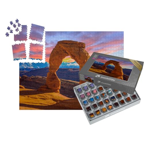 puzzleYOU: SMART Sorted® | Puzzle 1000 Teile leicht gemacht „Sonnenuntergang über dem Arches National Park in Utah“ – aus der Puzzle-Kollektion Landschaft von puzzleYOU