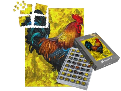 puzzleYOU: SMART Sorted® | Puzzle 1000 Teile leicht gemacht „Stolzer Hahn - Ölgemälde“ von puzzleYOU