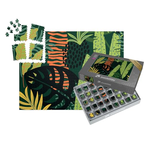 puzzleYOU: SMART Sorted® | Puzzle 1000 Teile leicht gemacht „Vektor-Illustration: Abstrakte Tropische Blätter“ von puzzleYOU