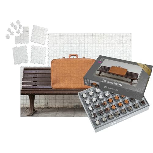 puzzleYOU: SMART Sorted® | Puzzle 1000 Teile leicht gemacht „Vintage-Koffer auf Einer Bank“ – aus der Puzzle-Kollektion Nostalgie von puzzleYOU