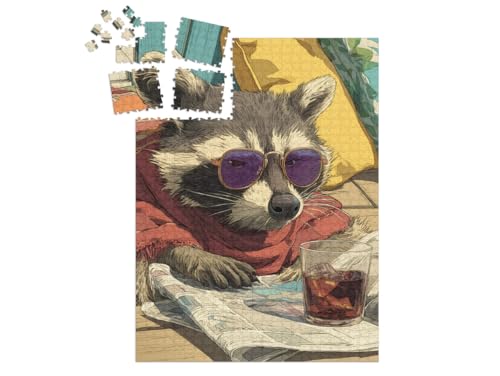 puzzleYOU: SMART Sorted® | Puzzle 1000 Teile leicht gemacht „Waschbär beim lesen“ – aus der Puzzle-Kollektion Waschbären von puzzleYOU