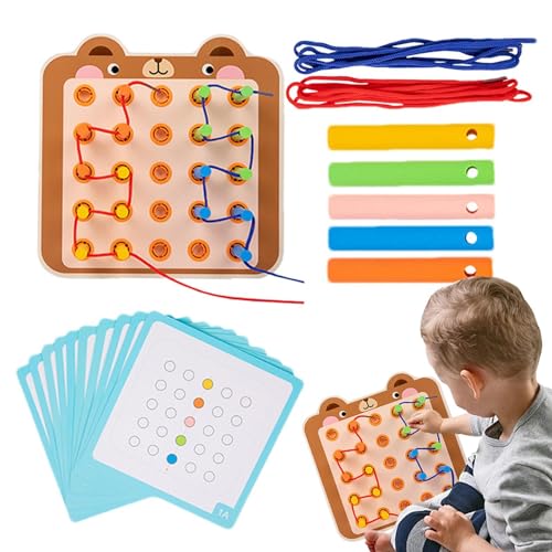 puzzlegame Geometrisches Holz-Fädelspielzeug, Holz-Schnürspielzeug für Kinder, Kleinkind Montessori Schnürpuzzlebrett, Sensorisches Feinmotorik-Entwicklungsspielzeug, interaktive Schnürtiere für von puzzlegame