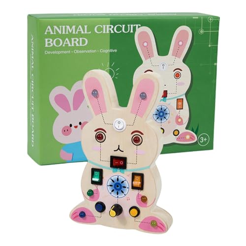 puzzlegame Sensorisches Aktivitätsboard, Sensorisches Board für Kleinkinder - Sensorisches Spielzeug-Aktivitätsbrett | Raketentier-Feinmotorikspielzeug, Lernspielzeug aus Holz mit LED-Lichtern, von puzzlegame