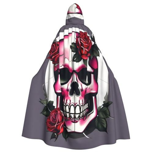 pvinnk Atmungsaktiver Uni-Kapuzenumhang mit Rosen-Schädel-Aufdruck, für Halloween, Karneval, Cosplay und Motto-Partys pvinnk Atmungsaktiver Uni-Kapuzenumhang mit Rosen-Schädel-Aufdruck, für Halloween, Karneval, Cosplay und Motto-Partys von pvinnk