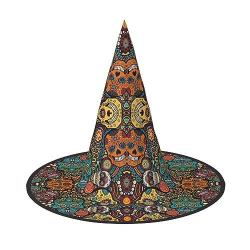 pvinnk Farbenfroher Totenkopf-Druck über lebendigem Karnevals-Halloween-Hut, Erwachsenenkostüm-Zubehör für Motto-Partys pvinnk Farbenfroher Totenkopf-Druck über lebendigem Karnevals-Halloween-Hut, Erwachsenenkostüm-Zubehör für Motto-Partys von pvinnk