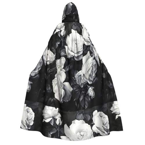 pvinnk Umhang mit schwarz-weißen Rosen, Gothic, Renaissance, Halloween, Cosplay, Hexe, Mittelalter-Motto-Partys von pvinnk