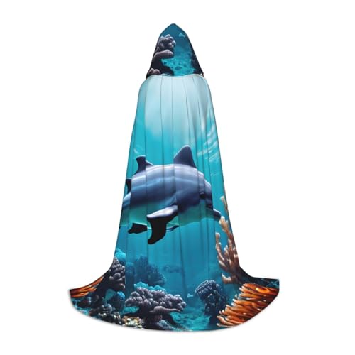 pvinnk Wunderschöner Unterwasserwelt, Delfine, Korallendruck, Halloween, warmer Kapuzenumhang für Männer und Frauen, für Karneval, Cosplay, Hexenkostüme pvinnk Wunderschöner Unterwasserwelt, Delfine, Korallendruck, Halloween, warmer Kapuzenumhang für Männer und Frauen, für Karneval, Cosplay, Hexenkostüme von pvinnk