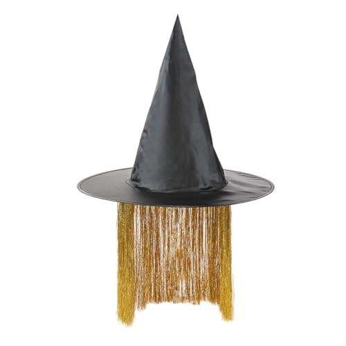 pvucpot Hexenhut Halloween, Schwarze Hexenhut,Hexen Kostüm Zubehör, Karnevalshut, Reite Krempe Spitzhut für Mütze Mädchen Karneval Cosplay Party Halloween Festival Dekorative Requisiten Größen von pvucpot