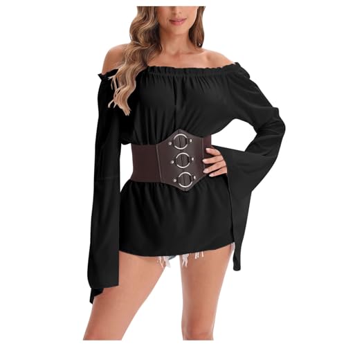 pxjsdwe karneval kostüm damen, Piratenkostüm Damen Kleid mit Gürtel 2 Teiler Swing Off Shoulder Skaterkleid Einfarbiges A-Linien Wickelkleid Patchwork-Kleid Party Karneval Kostüm Faschingskostüme pxjsdwe karneval kostüm damen, Piratenkostüm Damen Kleid mit Gürtel 2 Teiler Swing Off Shoulder Skaterkleid Einfarbiges A-Linien Wickelkleid Patchwork-Kleid Party Karneval Kostüm Faschingskostüme von pxjsdwe