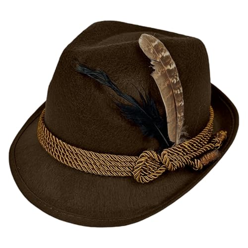 pxjsdwe trachten accessoires herren, Trachtenhut Herren Damen Oktoberfest Filzhut mit Feder Retro Bayerischer Hut Festlich Mottoparty Trachtenhüte Erwachsene Unisex für Karneval Halloween Braun von pxjsdwe