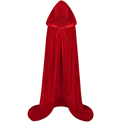 qikqik Kapuzenumhang Samt-Umhang mit Kapuze Hexenumhang Halloween-Kostüme für Erwachsene Cosplay Kostüm Vampirumhang Zauberer Robe, Rot/Ausflug, einfarbig (Getaway Solids), L von qikqik