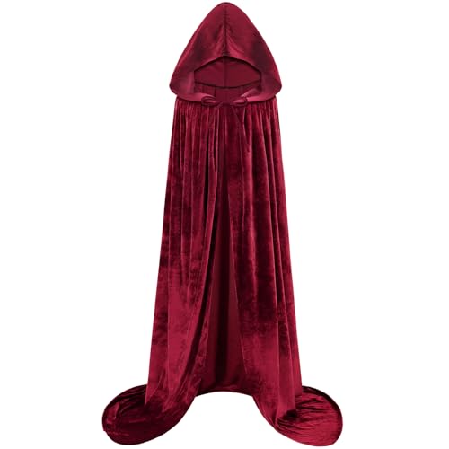 qikqik Kapuzenumhang Samt-Umhang mit Kapuze Hexenumhang Halloween-Kostüme für Erwachsene Cosplay Kostüm Vampirumhang Zauberer Robe, Weinrot, L von qikqik