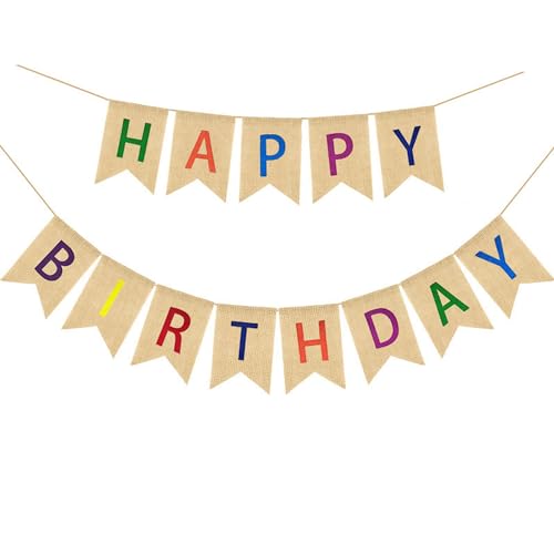 Qingmeng Happy Birthday Girlande Banner - Bunte Boho Leinen Deko Dekoration Drieck Flagge Wimpelkette für Geburtstag Erwachsene, Kinder, Mädchen, Junge, Babydusche Qingmeng Happy Birthday Girlande Banner - Bunte Boho Leinen Deko Dekoration Drieck Flagge Wimpelkette für Geburtstag Erwachsene, Kinder, Mädchen, Junge, Babydusche von qingmeng