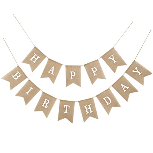 qingmeng Happy Birthday Girlande Banner, Geburtstag Vintage Leinen Deko Geburtstag Dekoration Drieck Flagge Wimpelkette für Geburtstag Geburtstagsfeier Dekoration, Babydusche von qingmeng