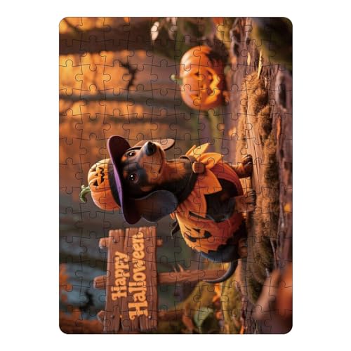 qixeuoa Halloween Puzzles - 130 Teile Kinderpuzzles Mit Kürbis Und Tieren Auch Für Familien,Spielspaß für Halloween Deko und Aktivitäten mit Kindern Erwachsenen Familien Gesellschaftsspiel von qixeuoa