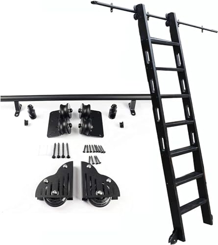 3.3FT-20FT Rolling Rustic Black Rolling Ladder Hardware Library Sliding Ladder Hardware Track Set Kit (No Ladder) (Size : 20ft/600cm Track kit) von qloijnv